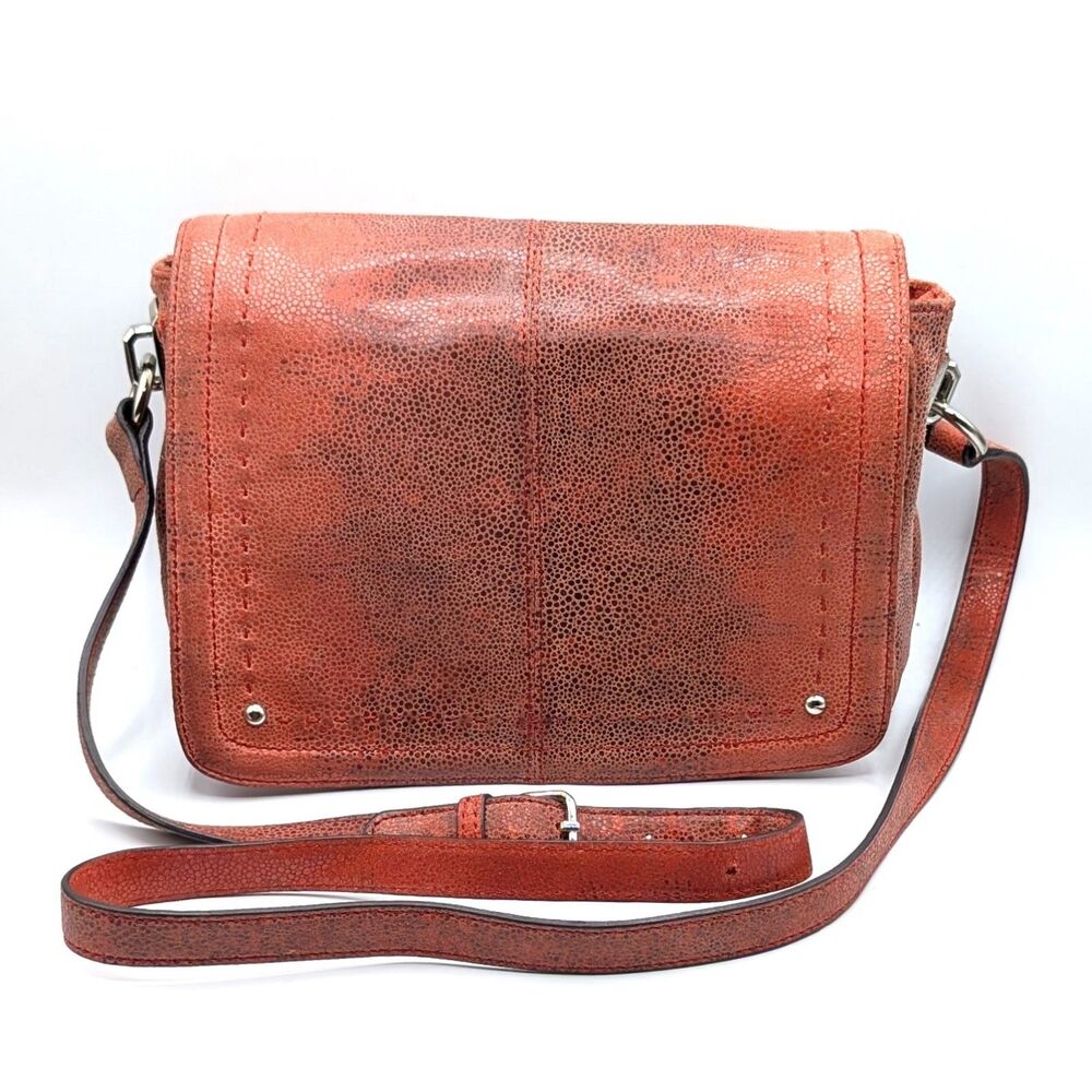 B Makowsky Genuine Leather Crossbody Purse Pebbled Texture Red & Black